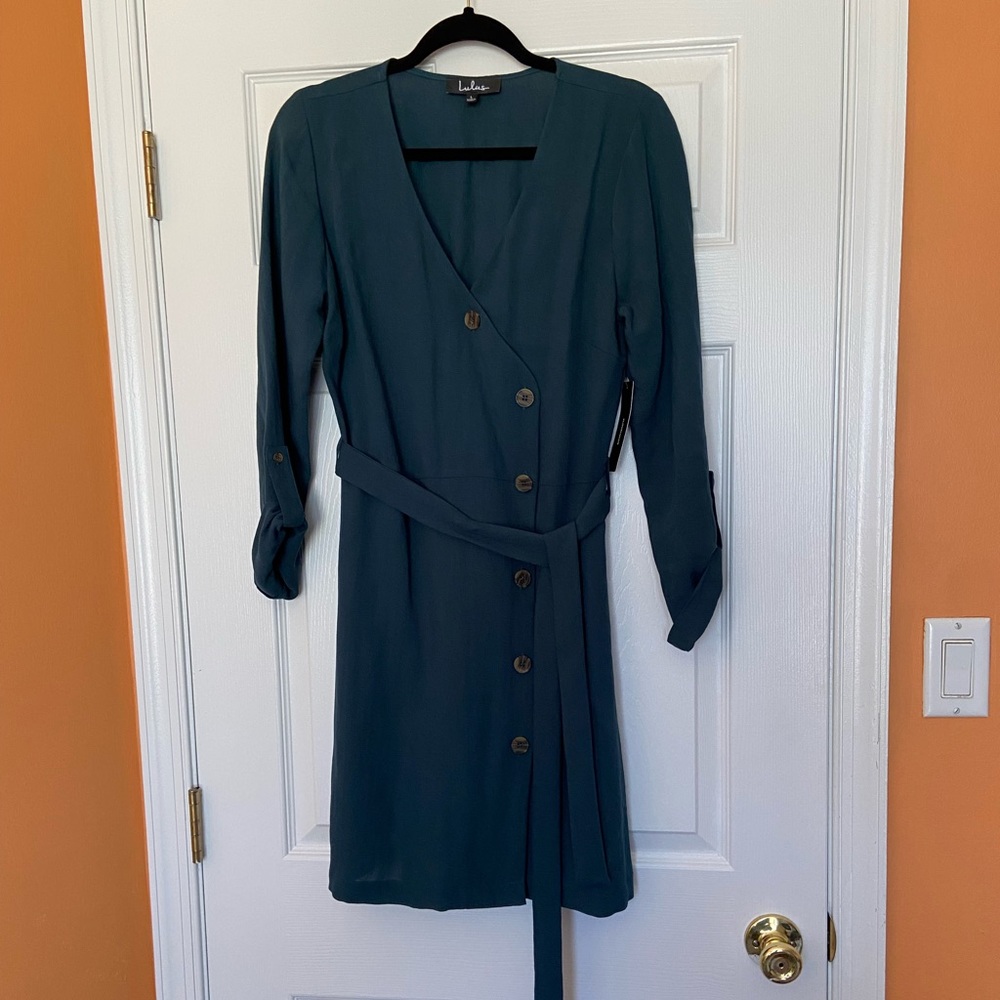 Teal Green Button Up Wrap Dress. Size L. BNWT!